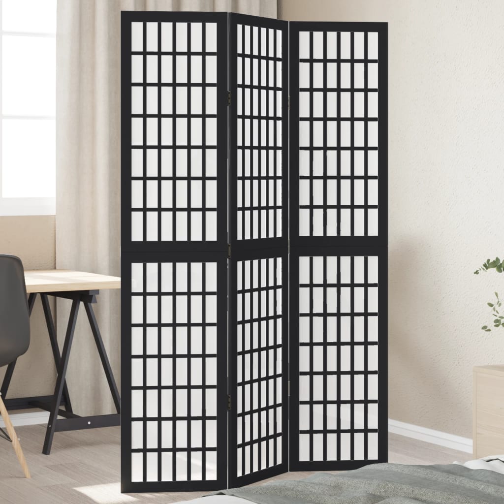 Room Divider 3 Panels Black Solid Wood Paulownia