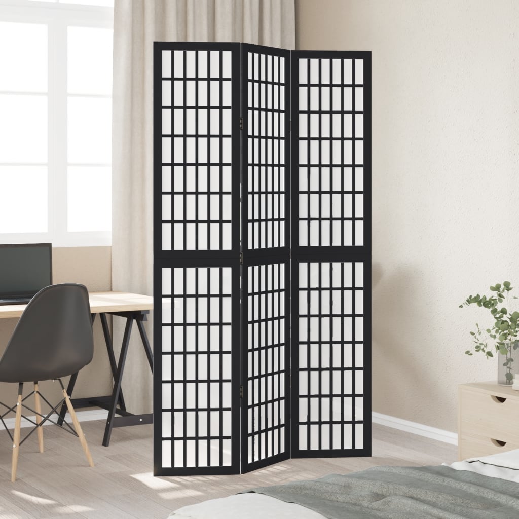 Room Divider 3 Panels Black Solid Wood Paulownia