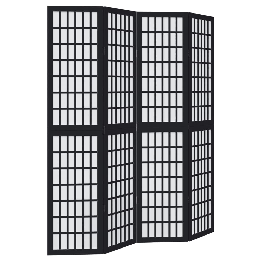 Room Divider 4 Panels Black Solid Wood Paulownia