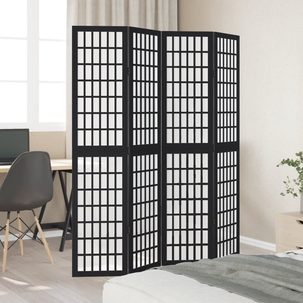 Room Divider 4 Panels Black Solid Wood Paulownia