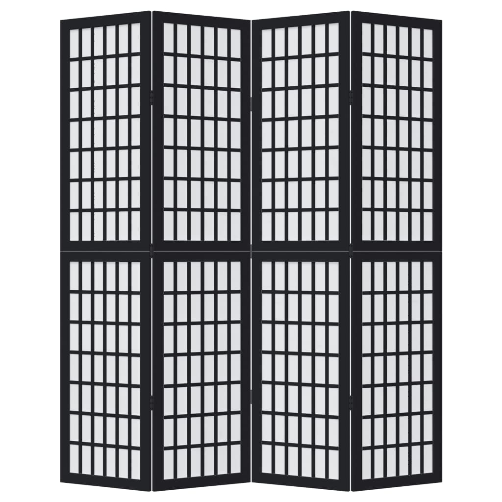 Room Divider 4 Panels Black Solid Wood Paulownia