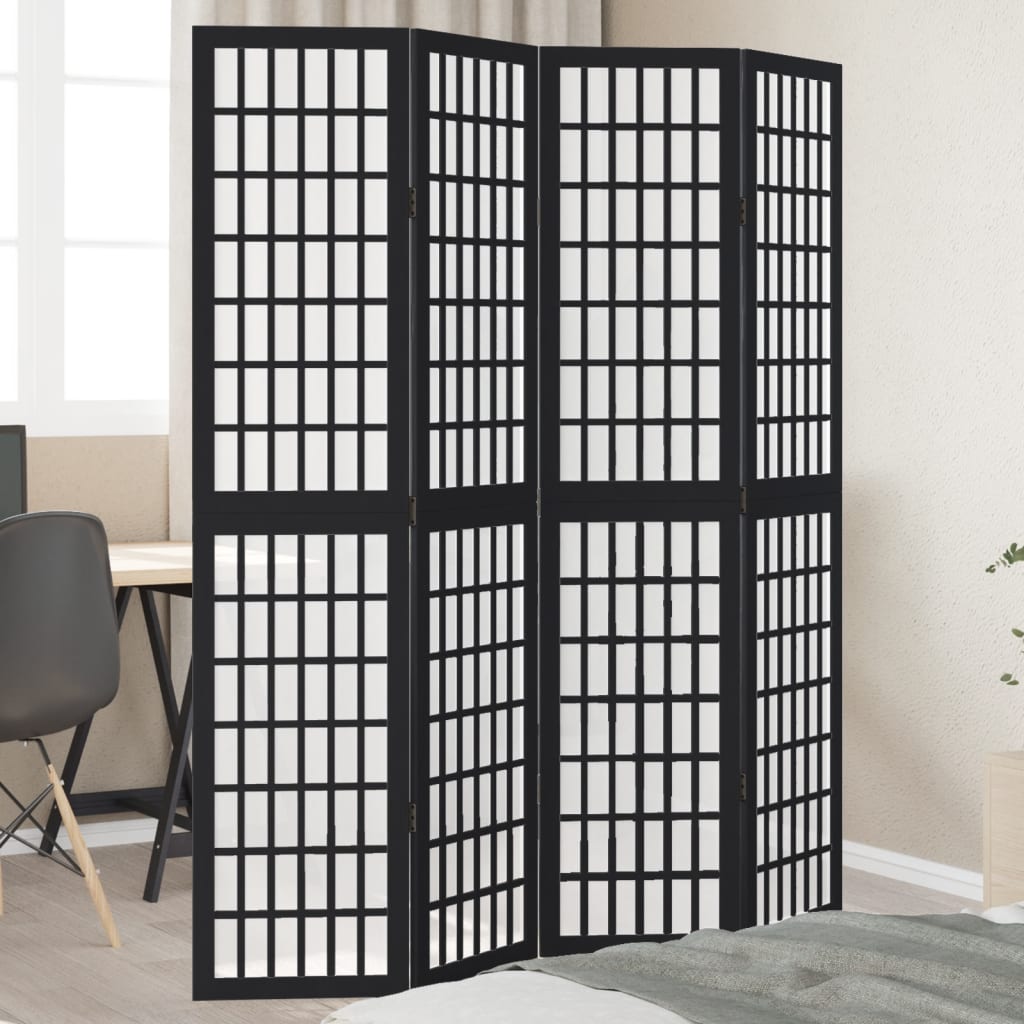 Room Divider 4 Panels Black Solid Wood Paulownia