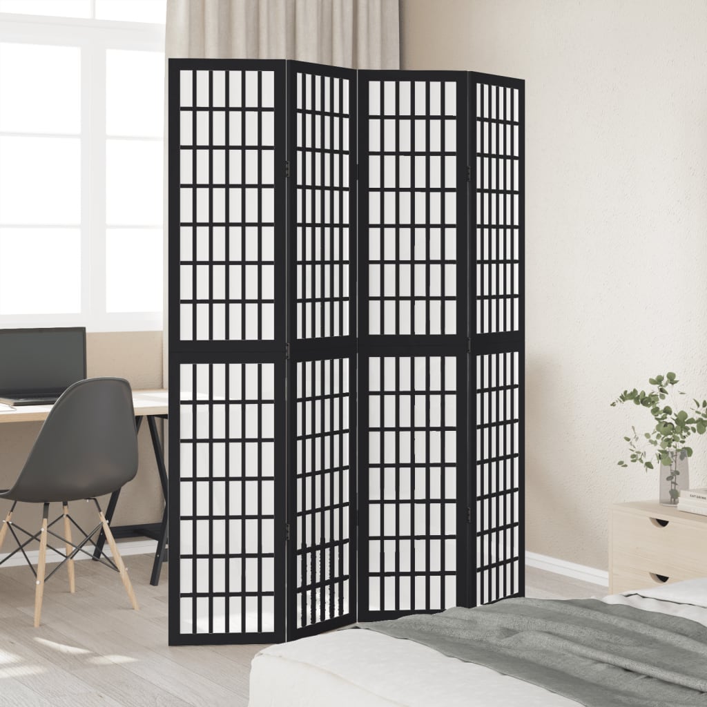 Room Divider 4 Panels Black Solid Wood Paulownia