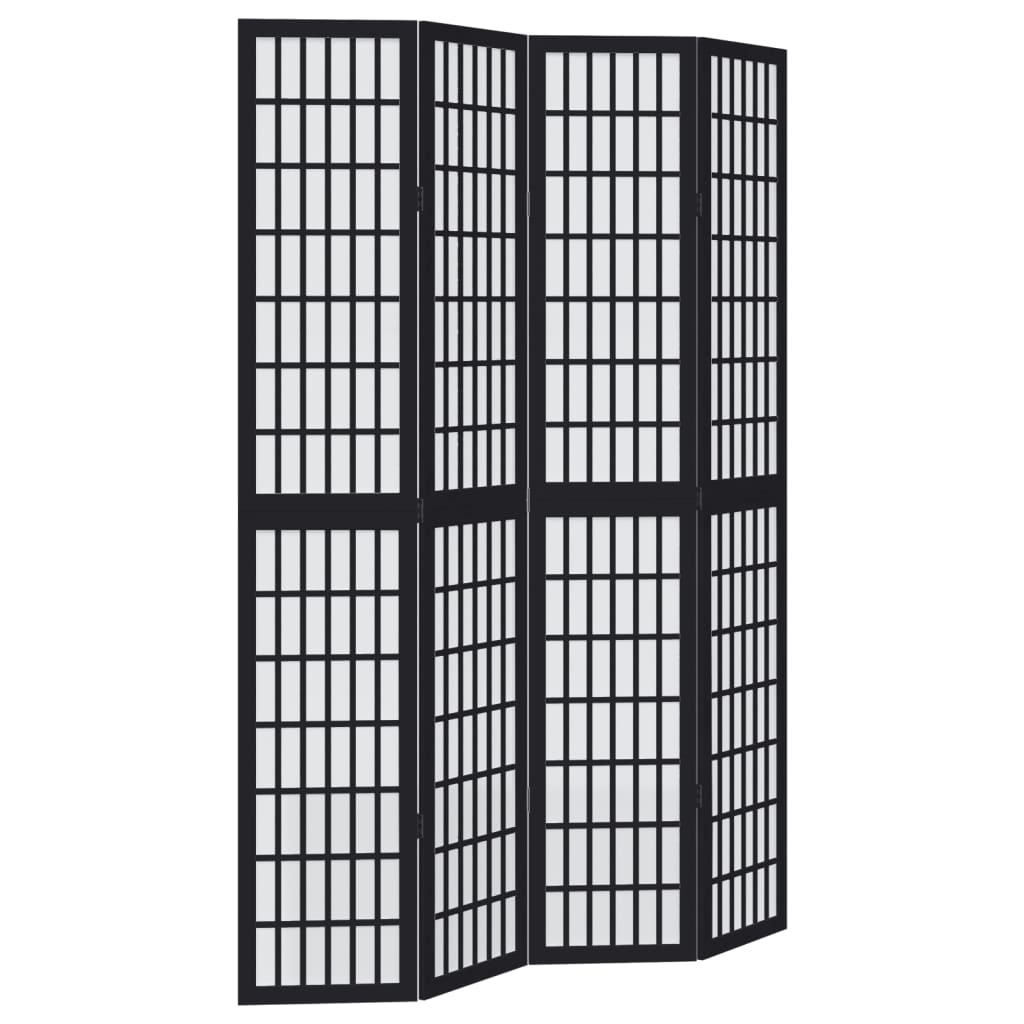 Room Divider 4 Panels Black Solid Wood Paulownia