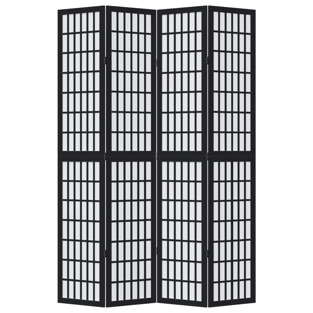 Room Divider 4 Panels Black Solid Wood Paulownia