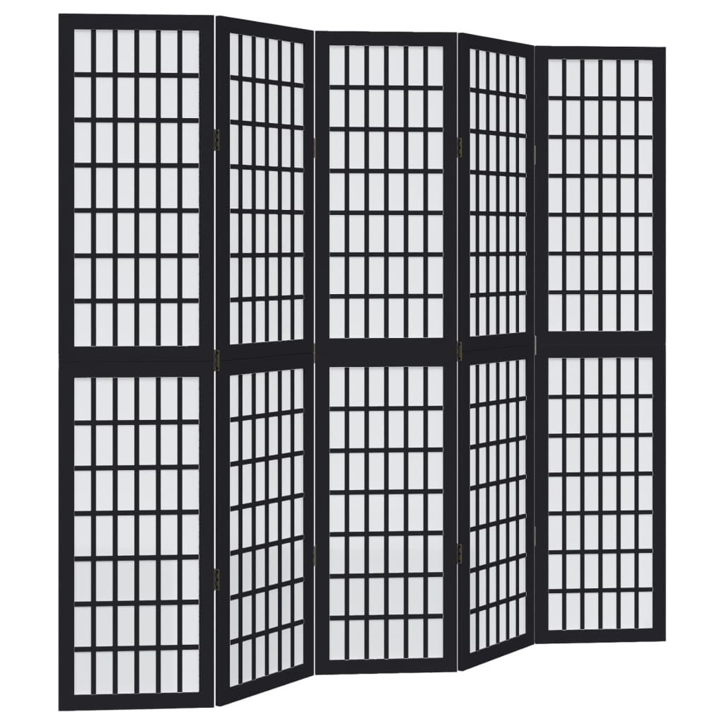 Room Divider 5 Panels Black Solid Wood Paulownia
