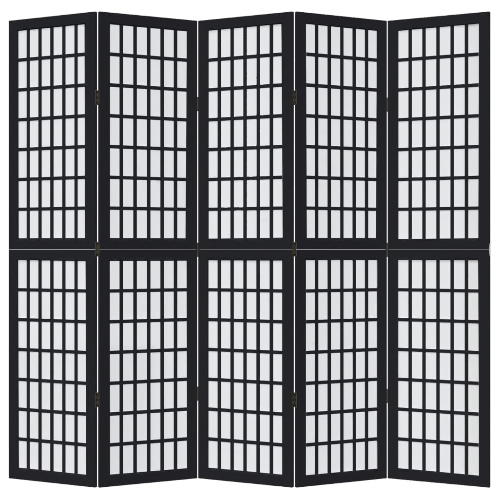 Room Divider 5 Panels Black Solid Wood Paulownia