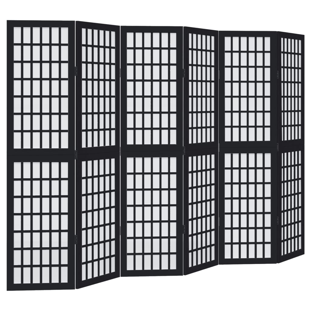 Room Divider 6 Panels Black Solid Wood Paulownia