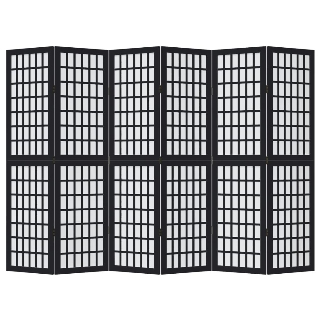 Room Divider 6 Panels Black Solid Wood Paulownia