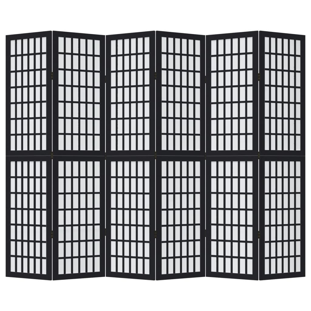Room Divider 6 Panels Black Solid Wood Paulownia