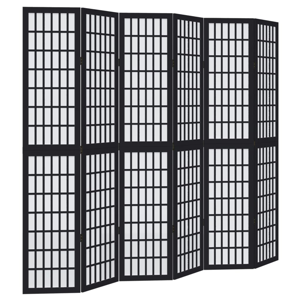 Room Divider 6 Panels Black Solid Wood Paulownia
