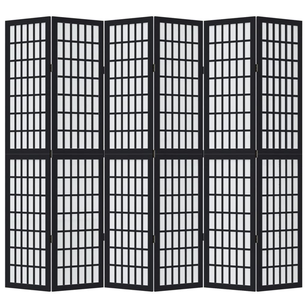 Room Divider 6 Panels Black Solid Wood Paulownia