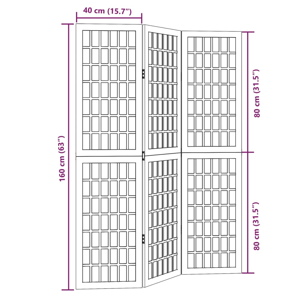 Room Divider 3 Panels White Solid Wood Paulownia