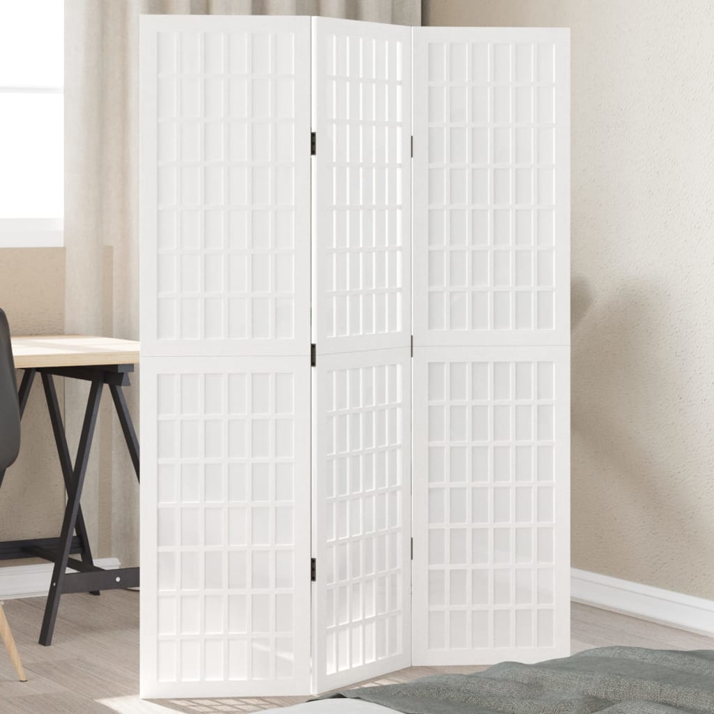 Room Divider 3 Panels White Solid Wood Paulownia