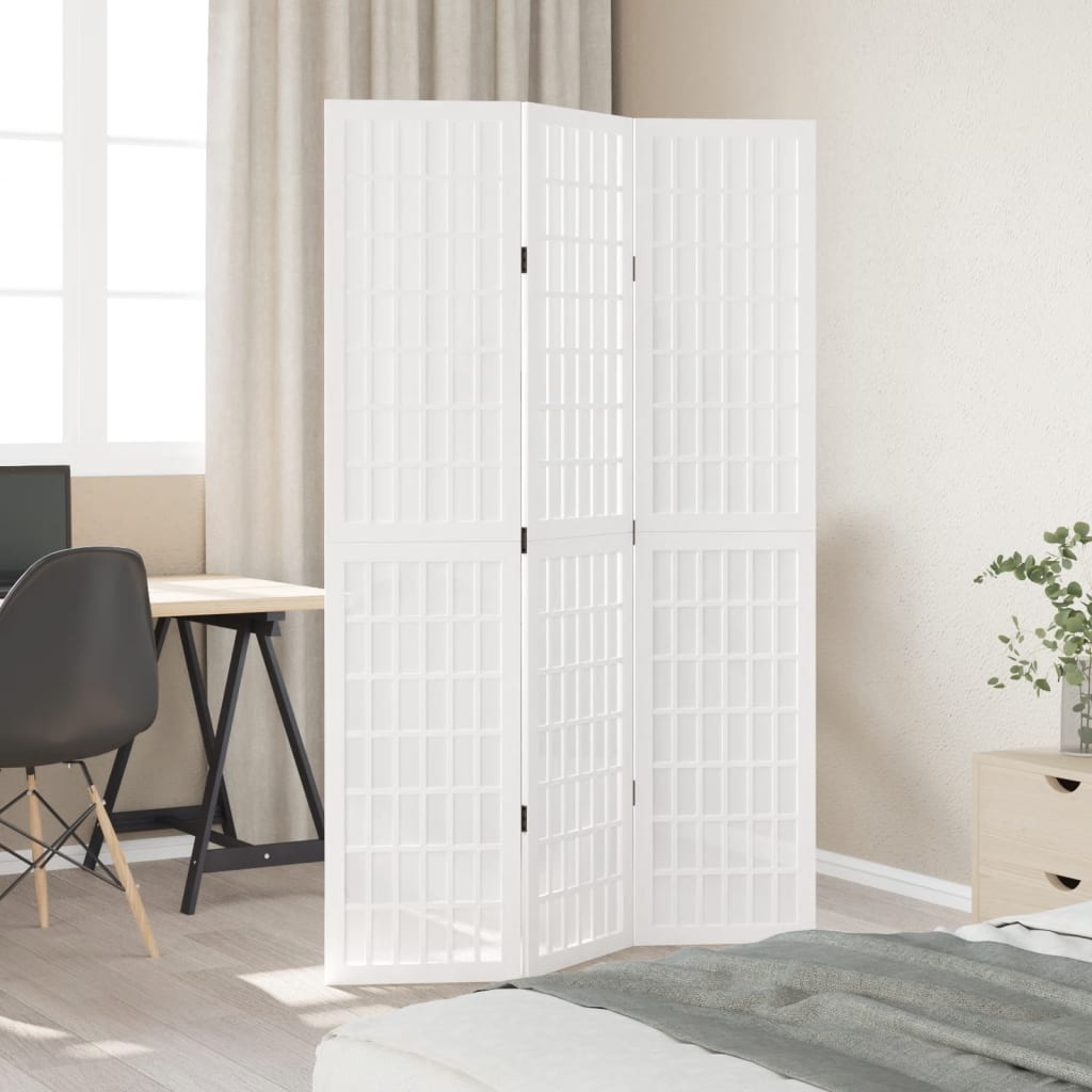 Room Divider 3 Panels White Solid Wood Paulownia