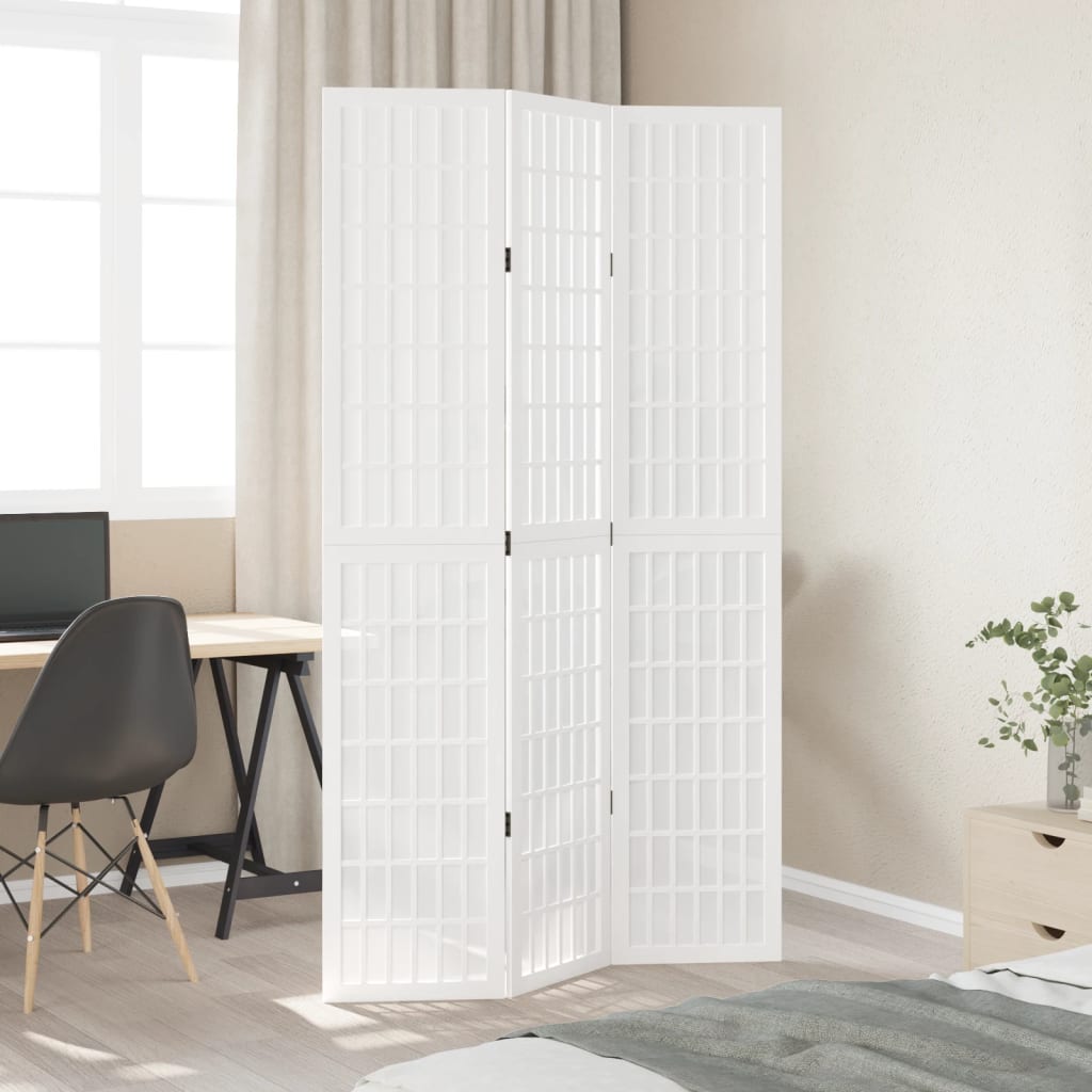 Room Divider 3 Panels White Solid Wood Paulownia