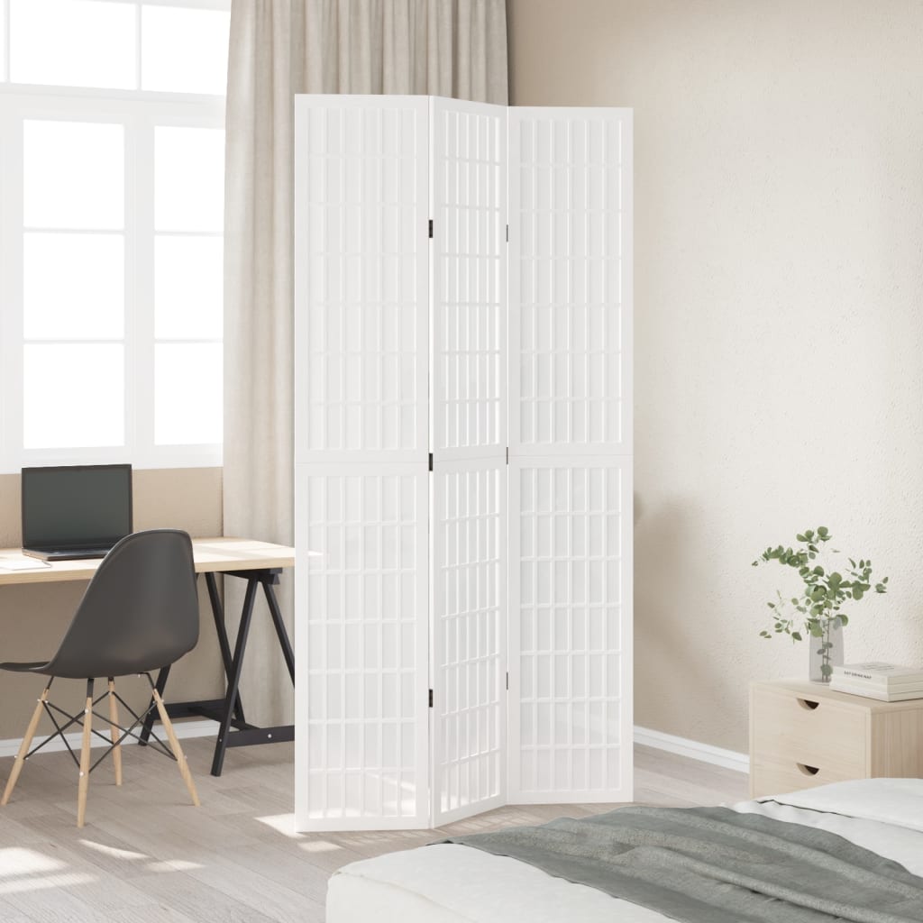 Room Divider 3 Panels White Solid Wood Paulownia