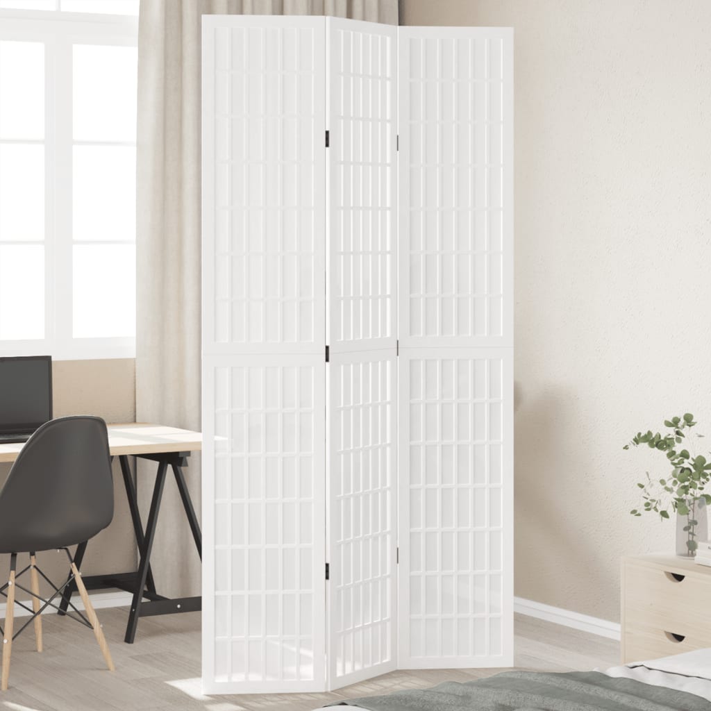 Room Divider 3 Panels White Solid Wood Paulownia