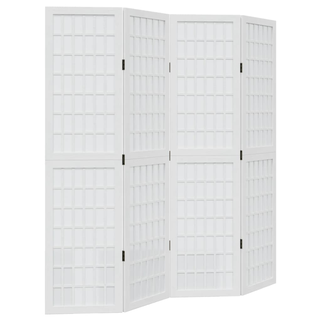 Room Divider 4 Panels White Solid Wood Paulownia