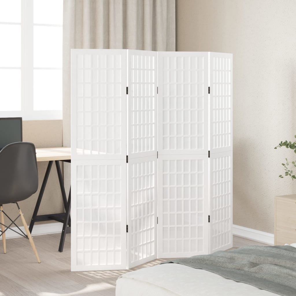 Room Divider 4 Panels White Solid Wood Paulownia