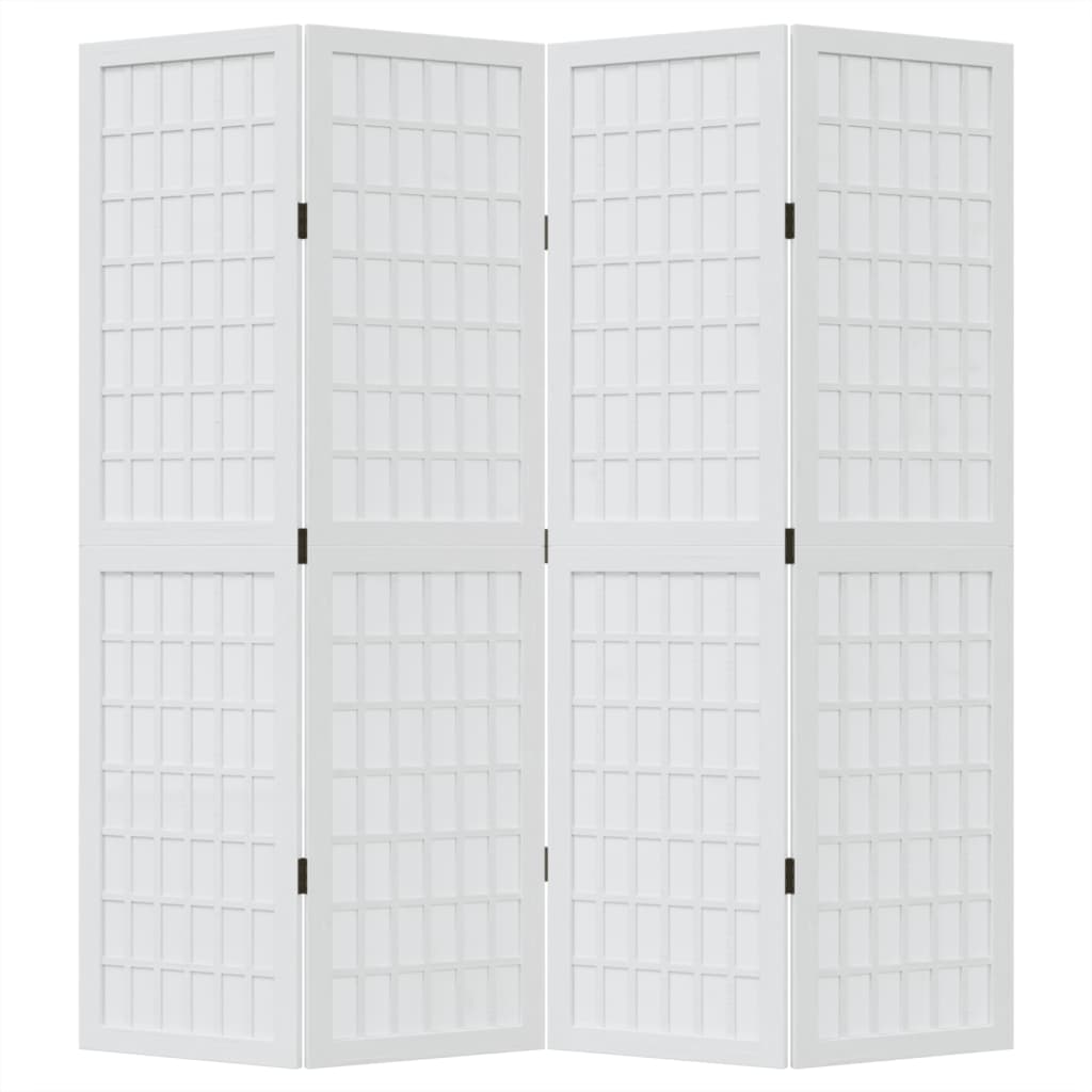 Room Divider 4 Panels White Solid Wood Paulownia