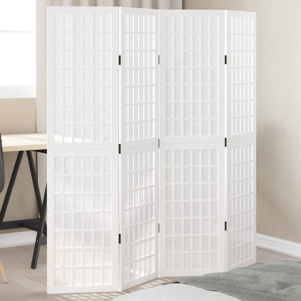 Room Divider 4 Panels White Solid Wood Paulownia