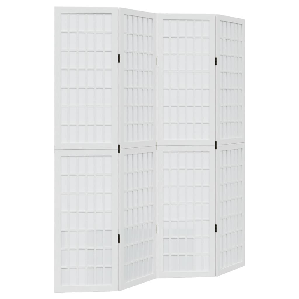 Room Divider 4 Panels White Solid Wood Paulownia