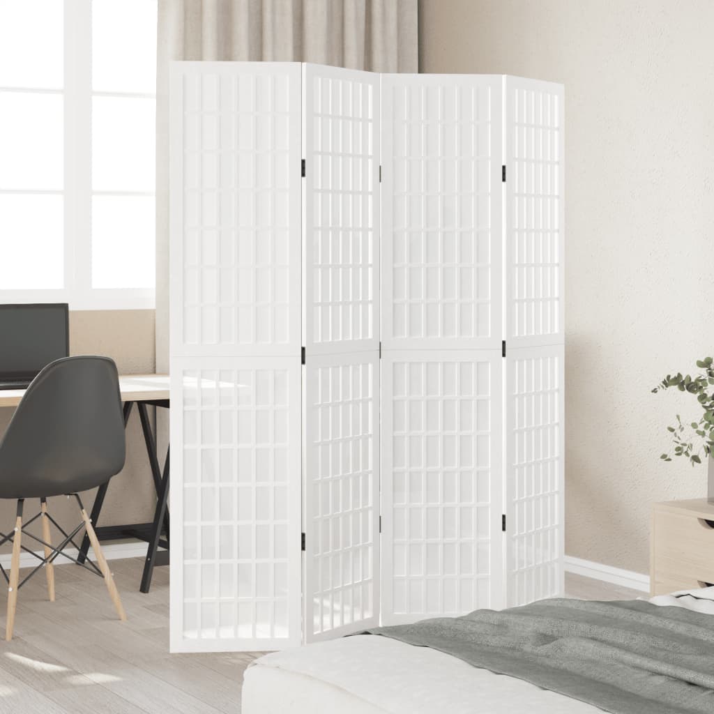 Room Divider 4 Panels White Solid Wood Paulownia