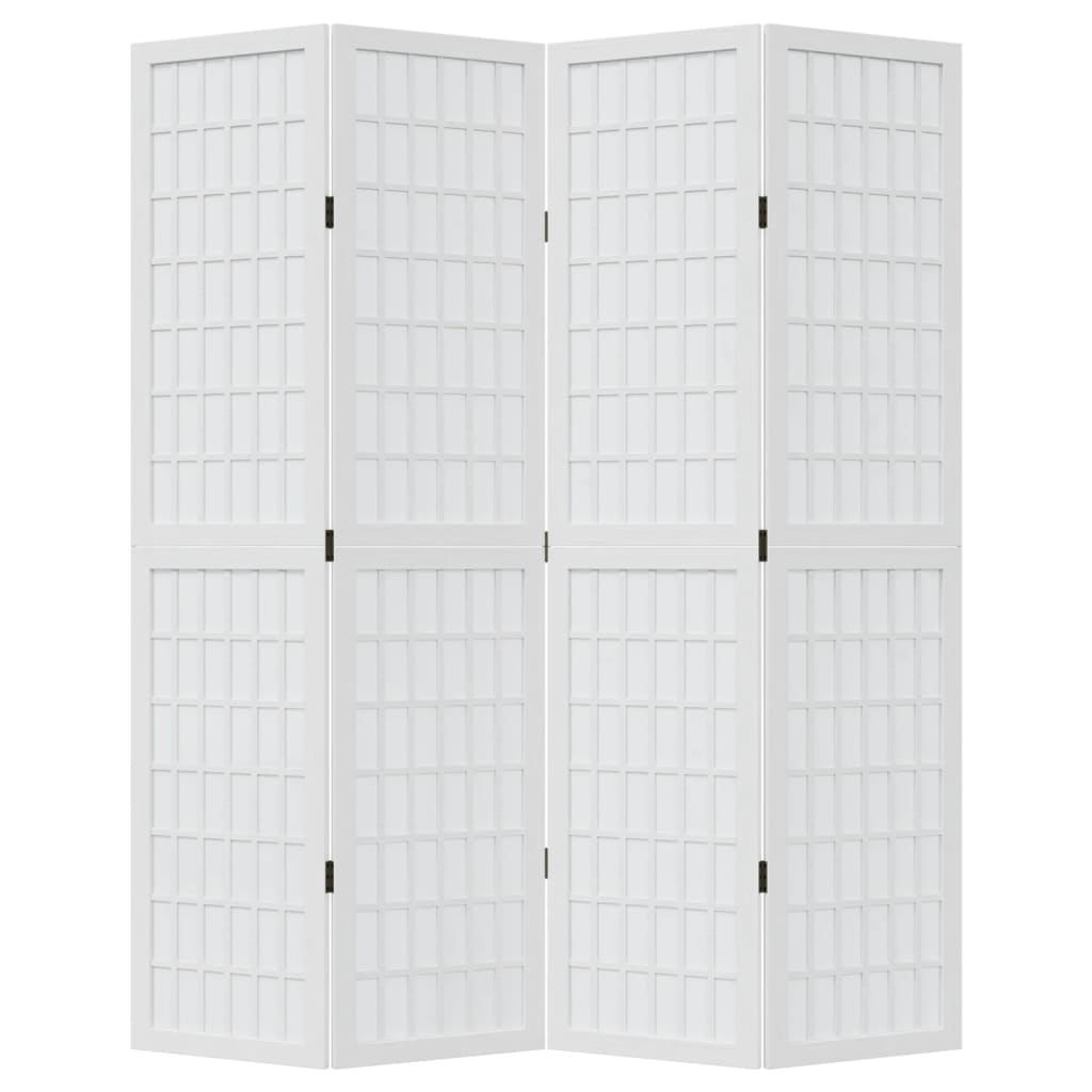 Room Divider 4 Panels White Solid Wood Paulownia