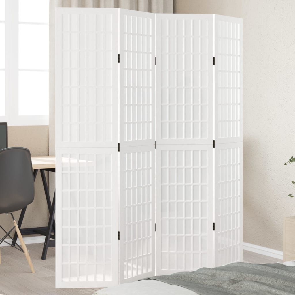 Room Divider 4 Panels White Solid Wood Paulownia