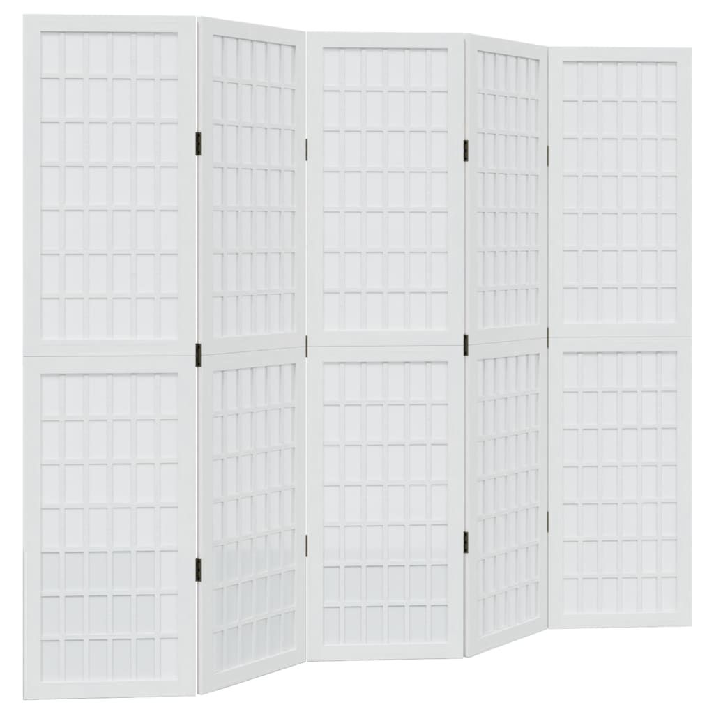 Room Divider 5 Panels White Solid Wood Paulownia