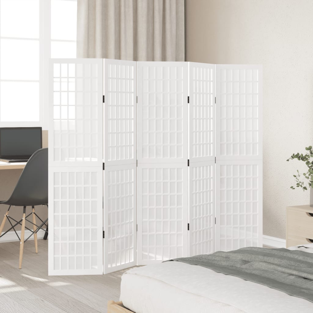 Room Divider 5 Panels White Solid Wood Paulownia