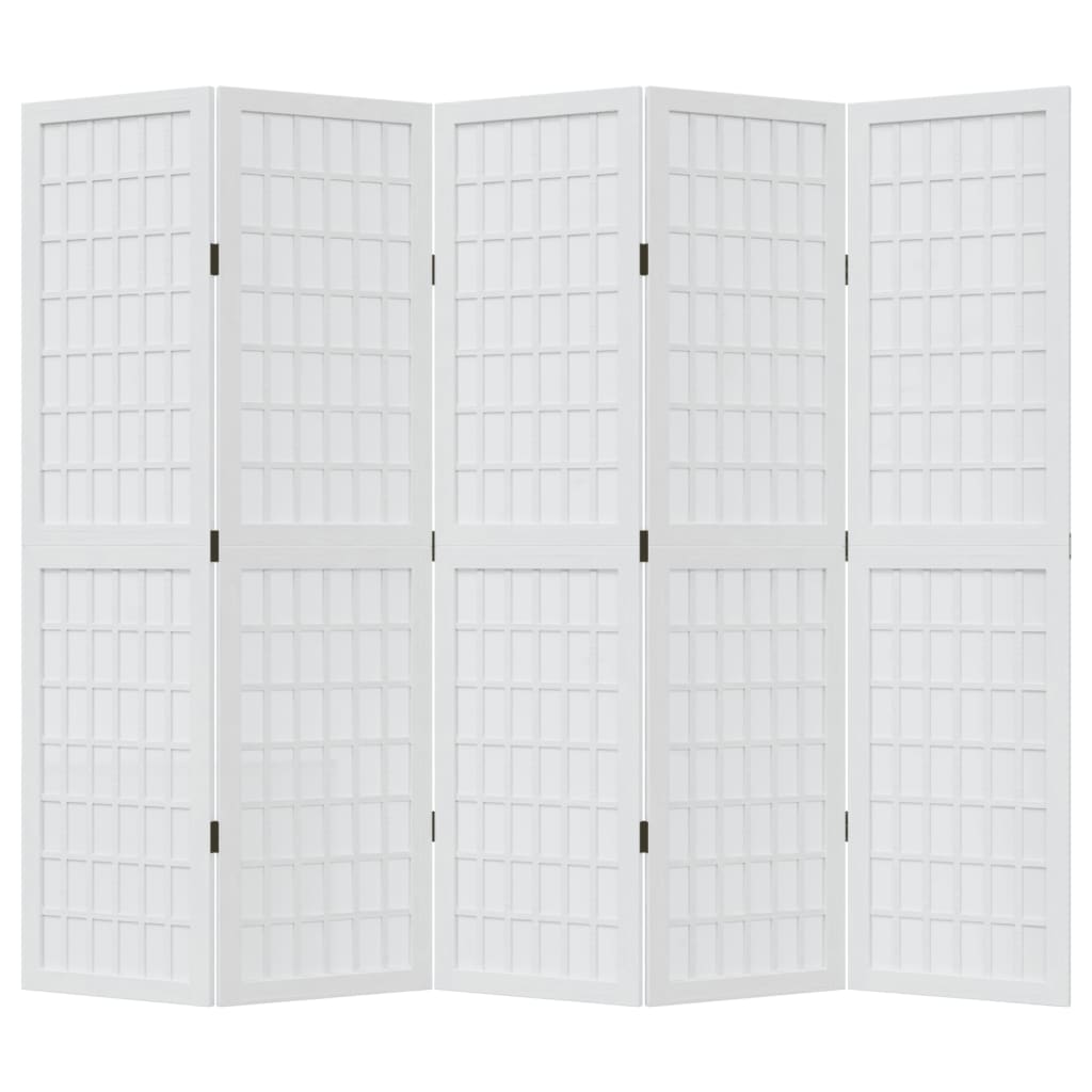 Room Divider 5 Panels White Solid Wood Paulownia