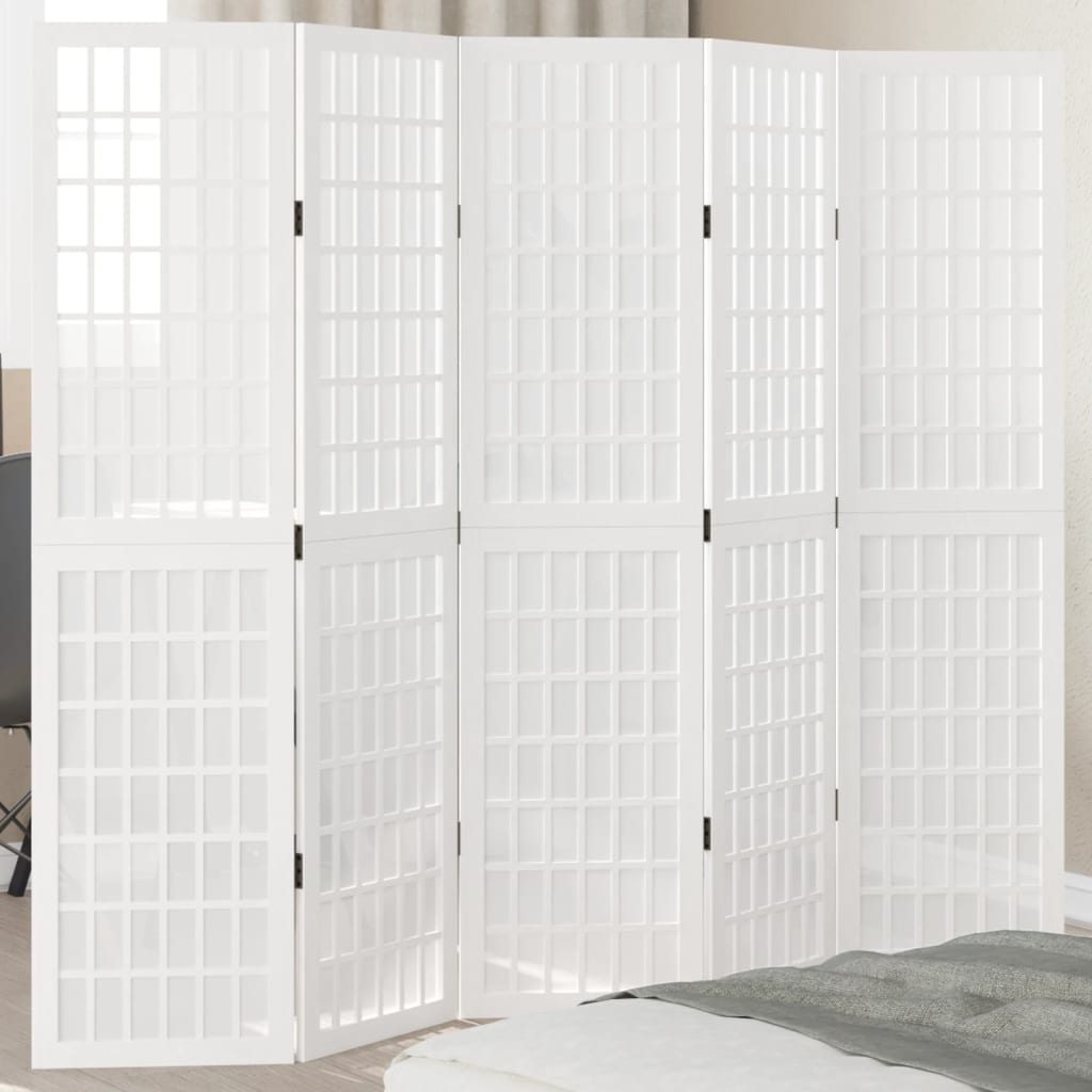 Room Divider 5 Panels White Solid Wood Paulownia