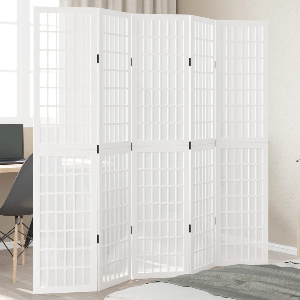 Room Divider 5 Panels White Solid Wood Paulownia
