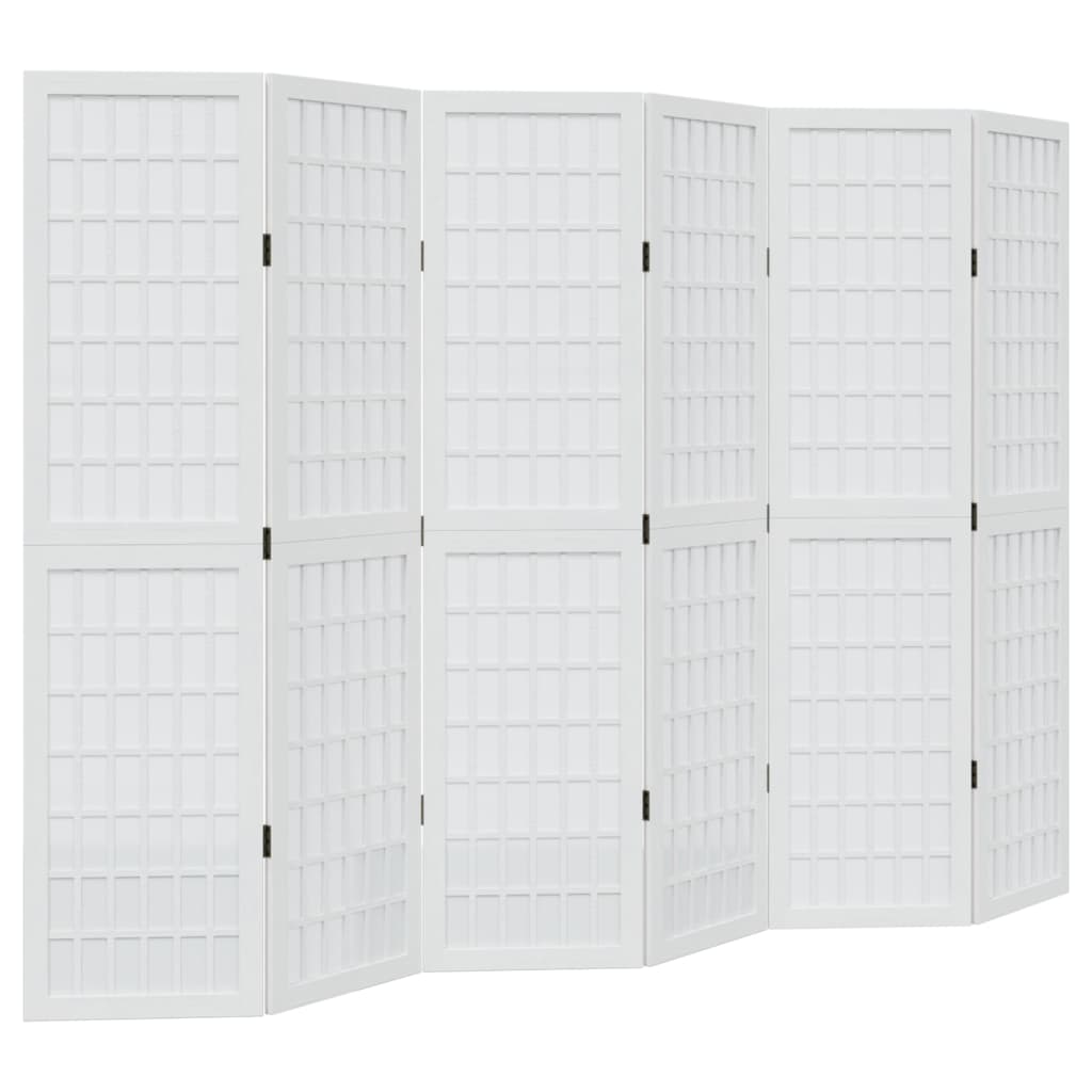 Room Divider 6 Panels White Solid Wood Paulownia