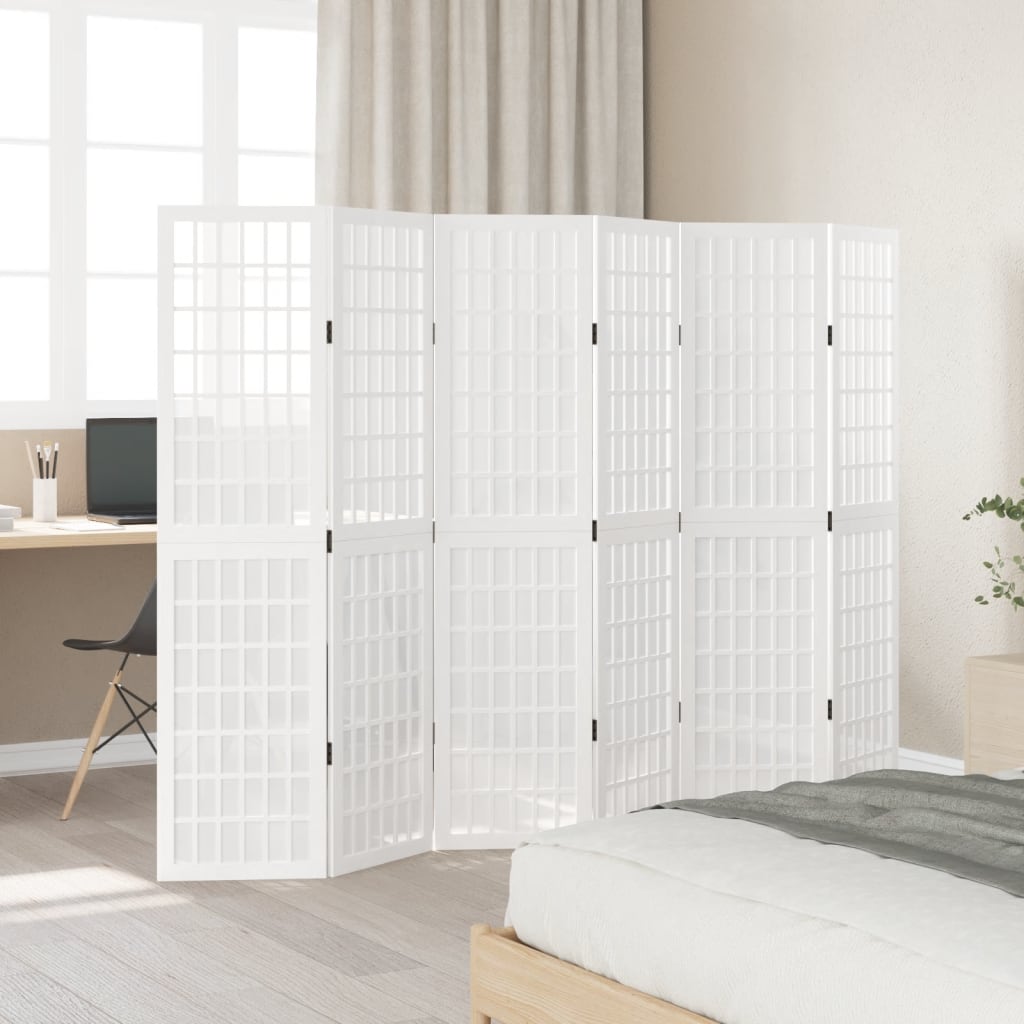 Room Divider 6 Panels White Solid Wood Paulownia