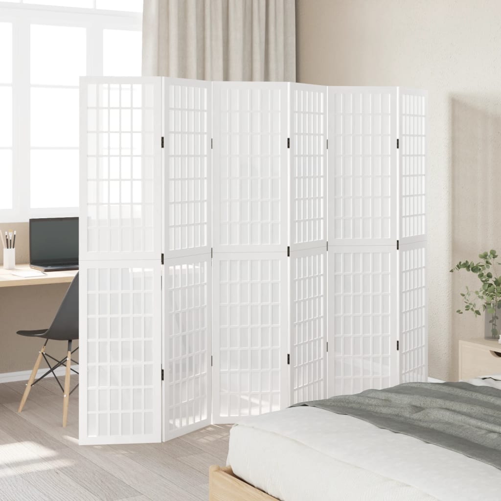 Room Divider 6 Panels White Solid Wood Paulownia