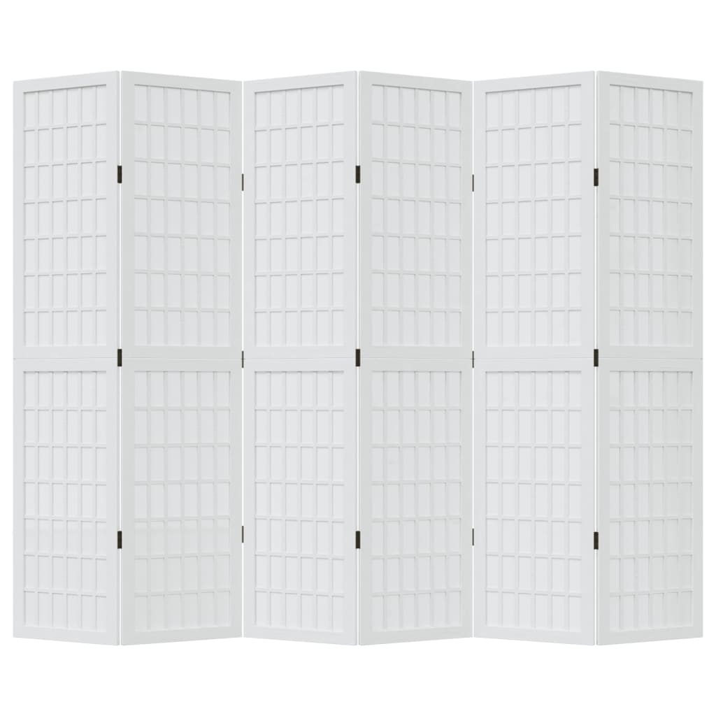 Room Divider 6 Panels White Solid Wood Paulownia