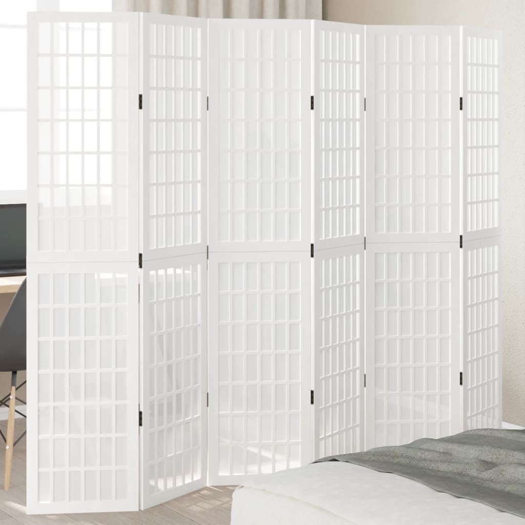Room Divider 6 Panels White Solid Wood Paulownia