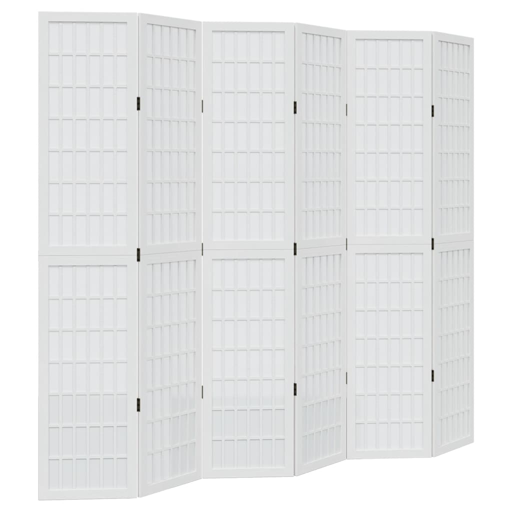Room Divider 6 Panels White Solid Wood Paulownia