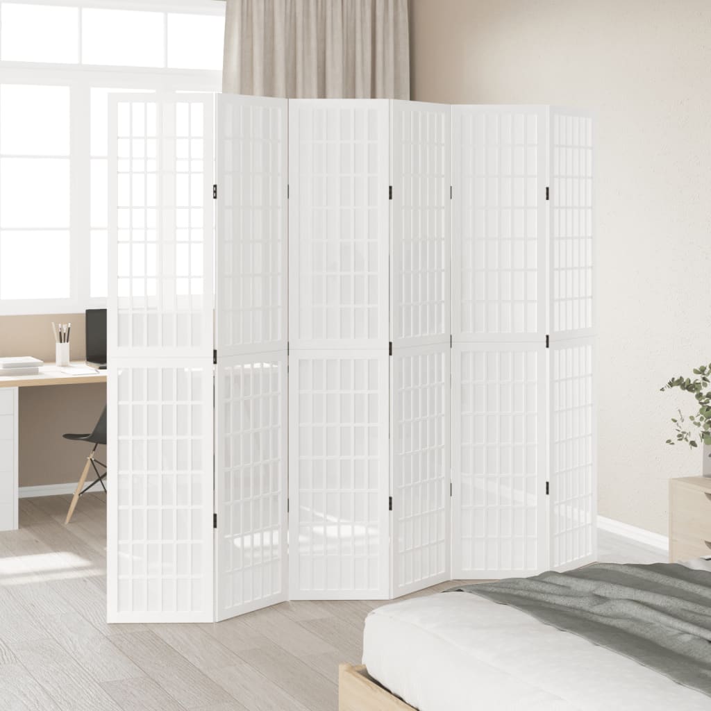 Room Divider 6 Panels White Solid Wood Paulownia
