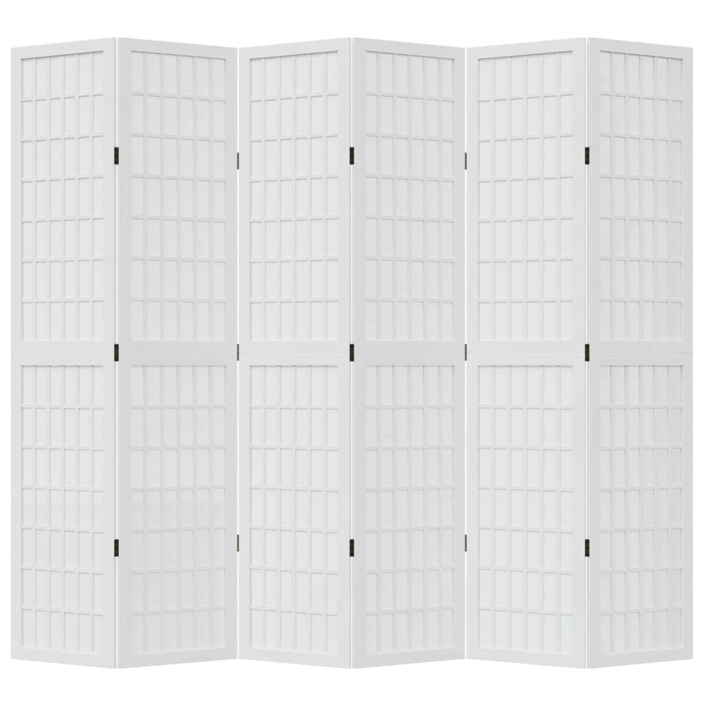 Room Divider 6 Panels White Solid Wood Paulownia