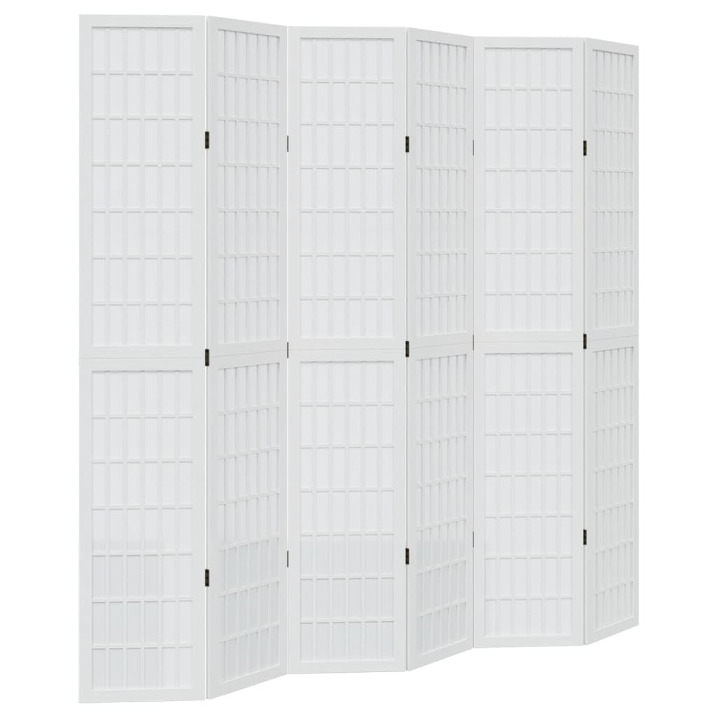 Room Divider 6 Panels White Solid Wood Paulownia