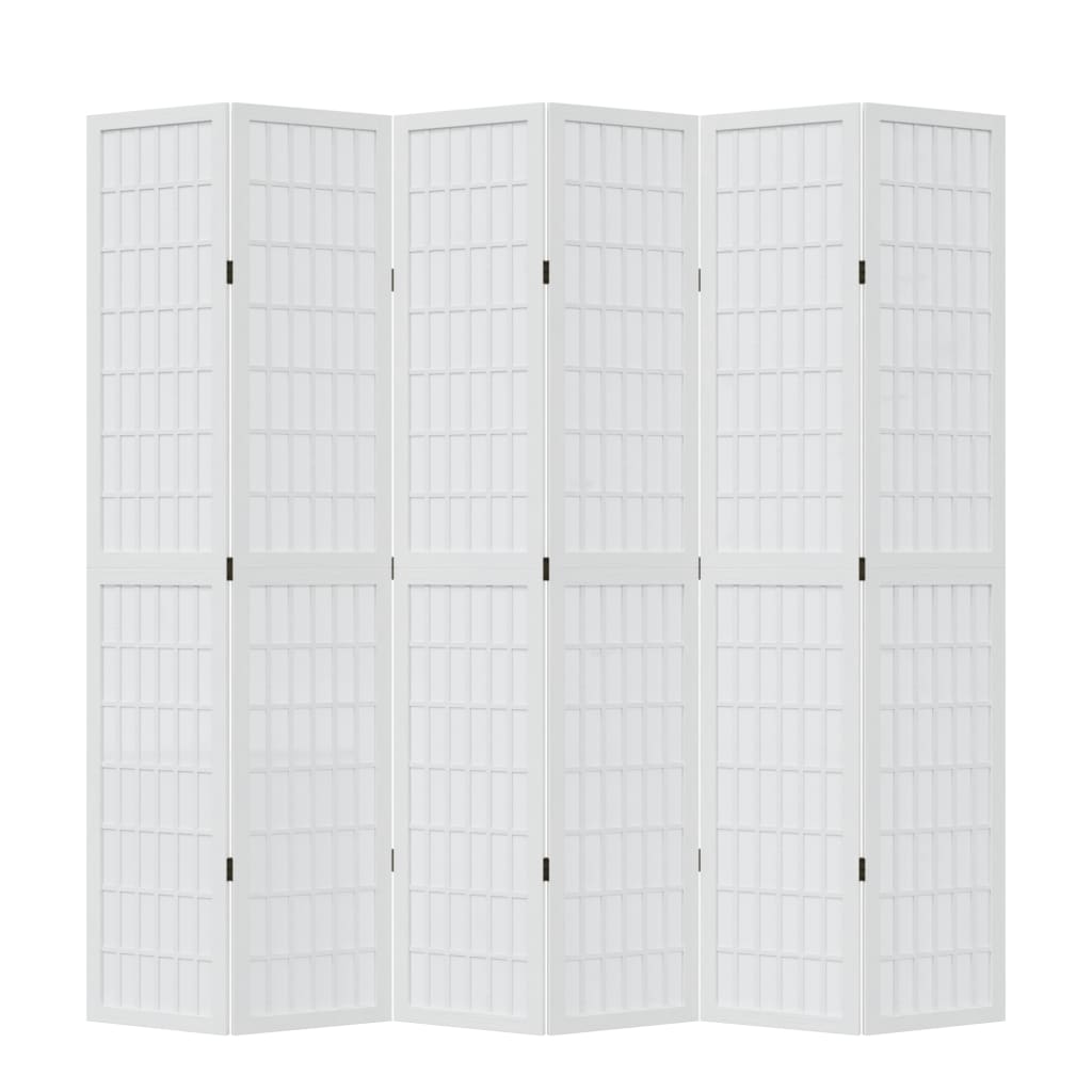 Room Divider 6 Panels White Solid Wood Paulownia
