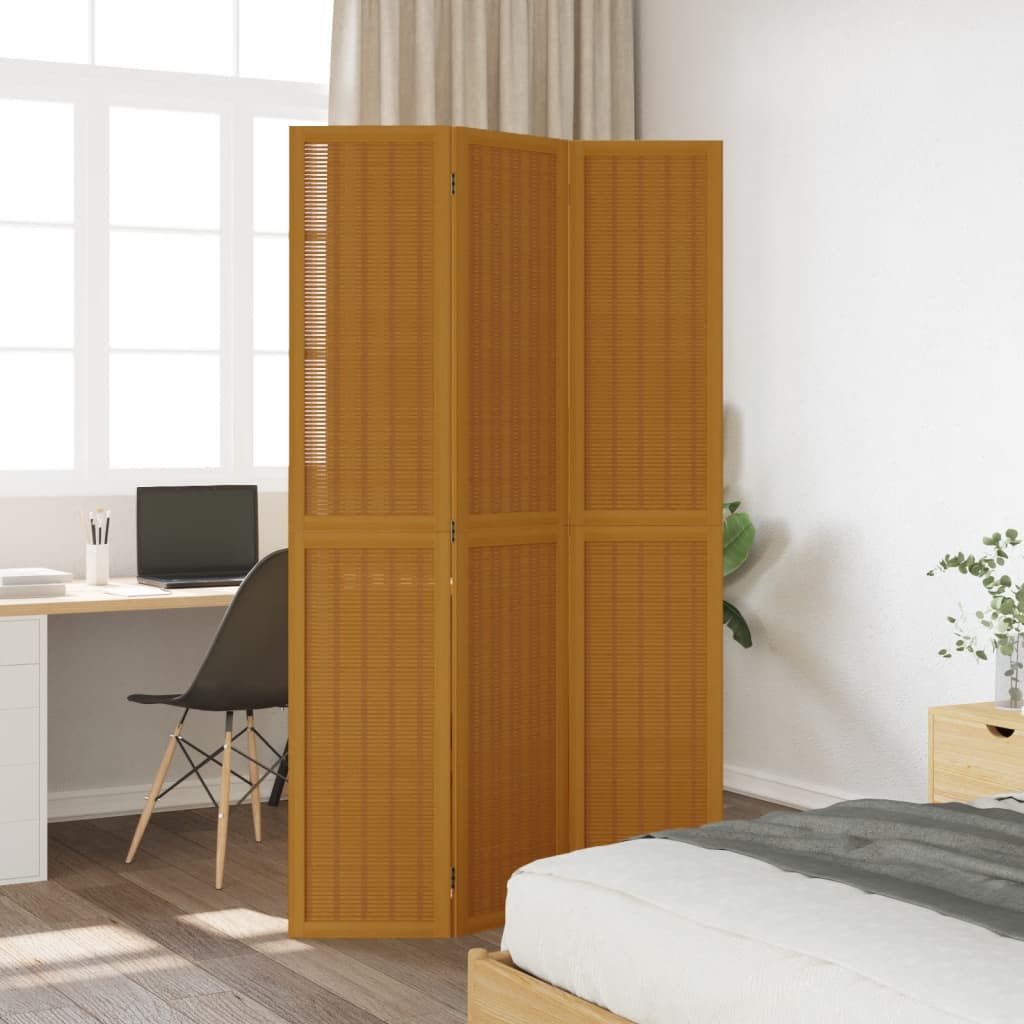 Room Divider 3 Panels Brown Solid Wood Paulownia