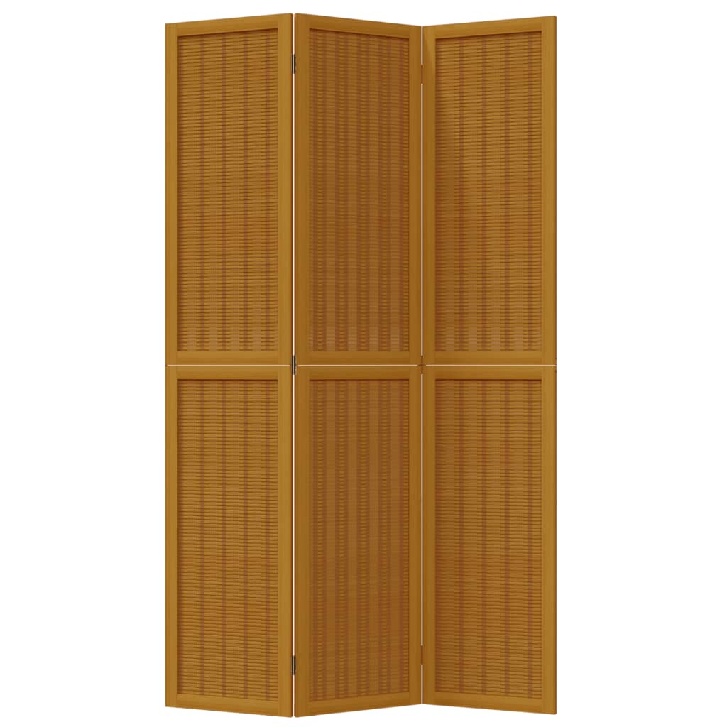 Room Divider 3 Panels Brown Solid Wood Paulownia