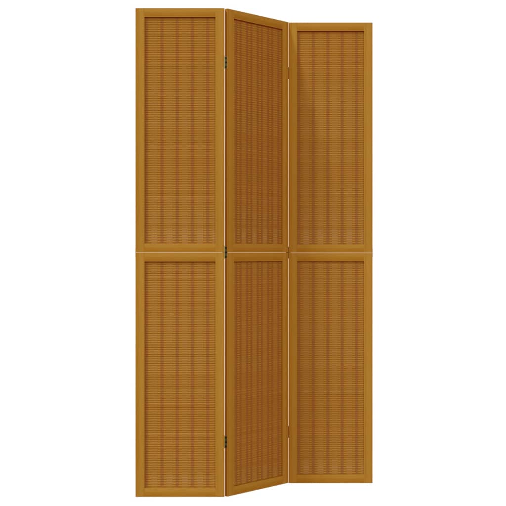 Room Divider 3 Panels Brown Solid Wood Paulownia