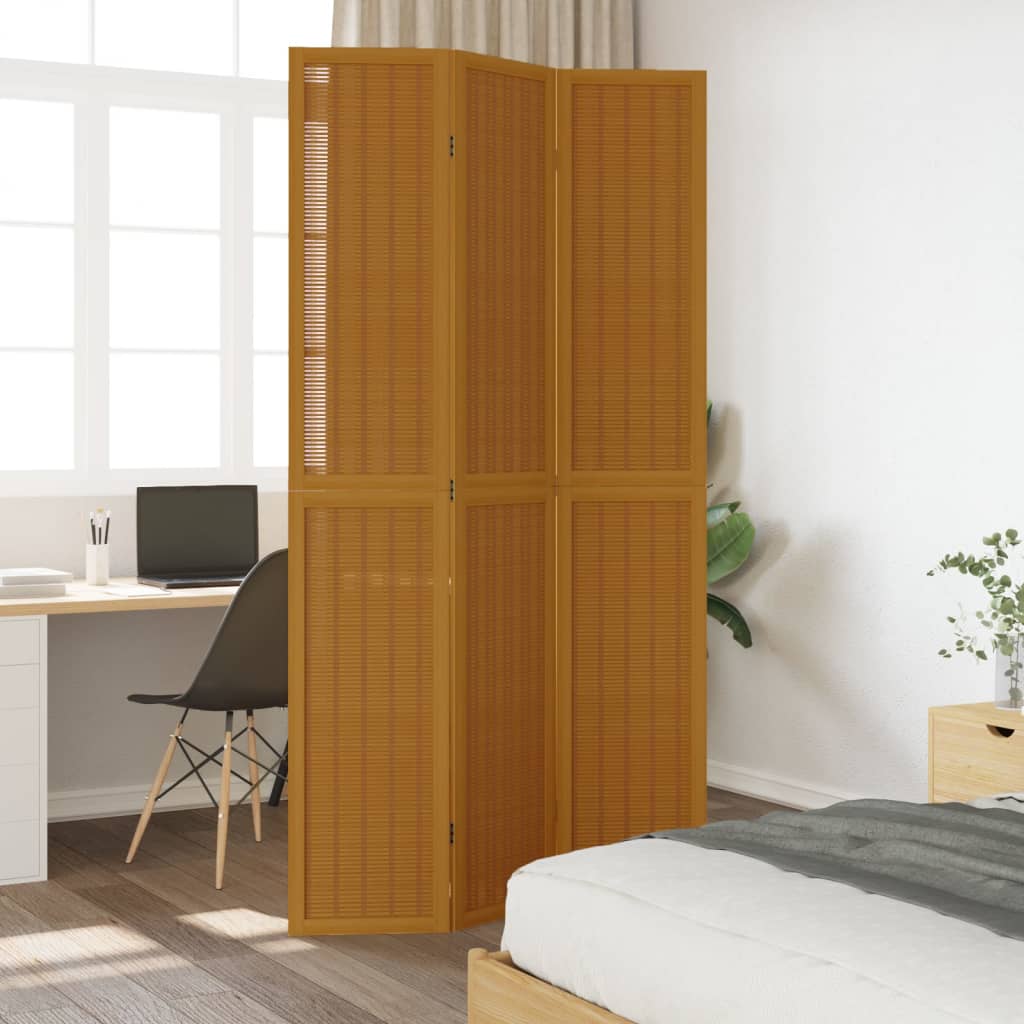 Room Divider 3 Panels Brown Solid Wood Paulownia