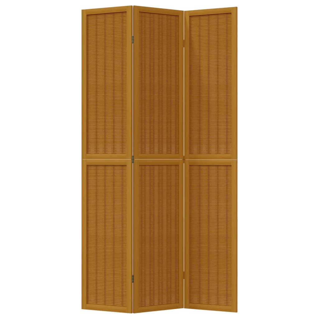 Room Divider 3 Panels Brown Solid Wood Paulownia